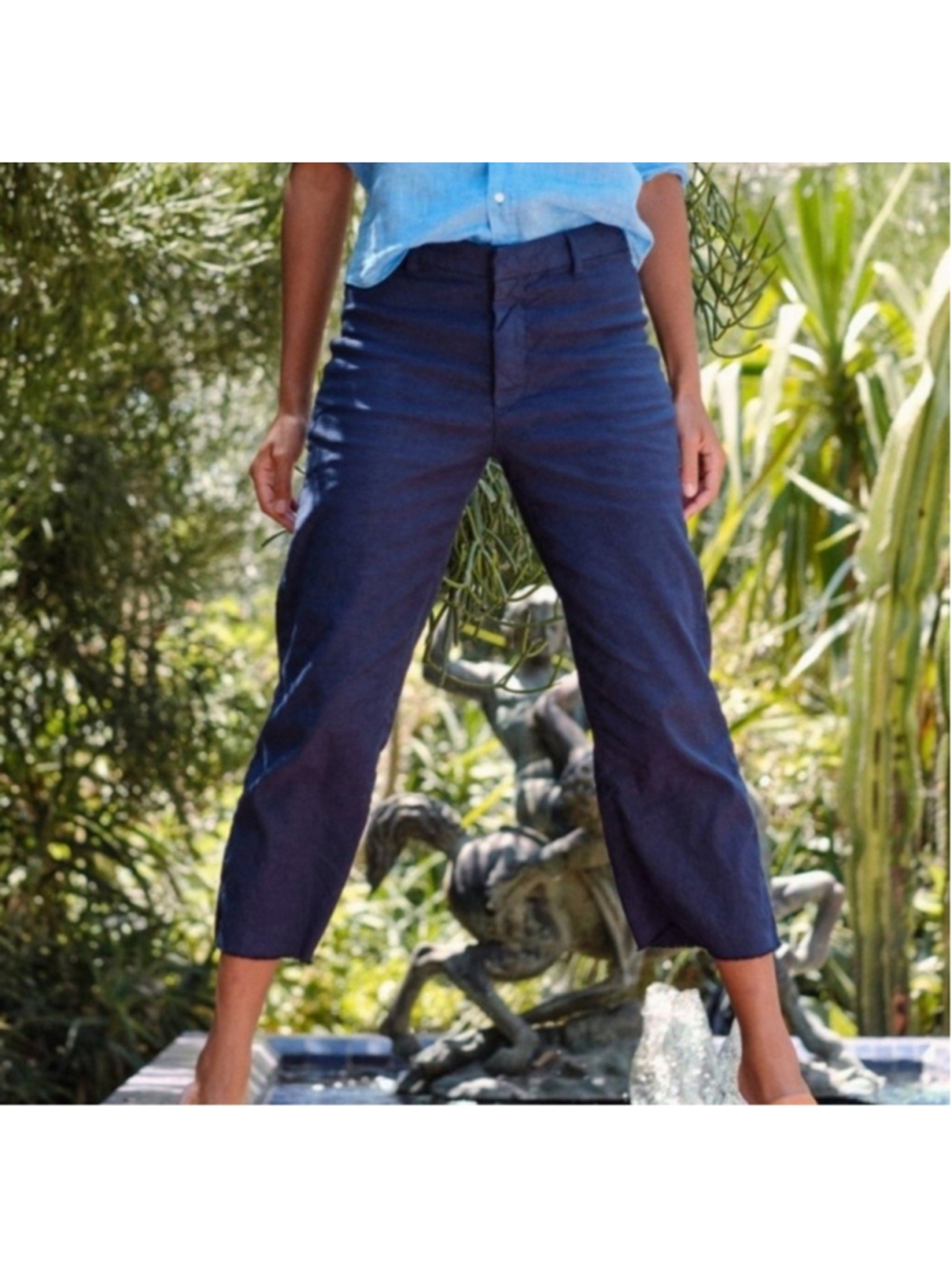 Frank & Eileen Kinsale Performance Flax Cotton Twill Chino Pants Navy Raw Hem 8